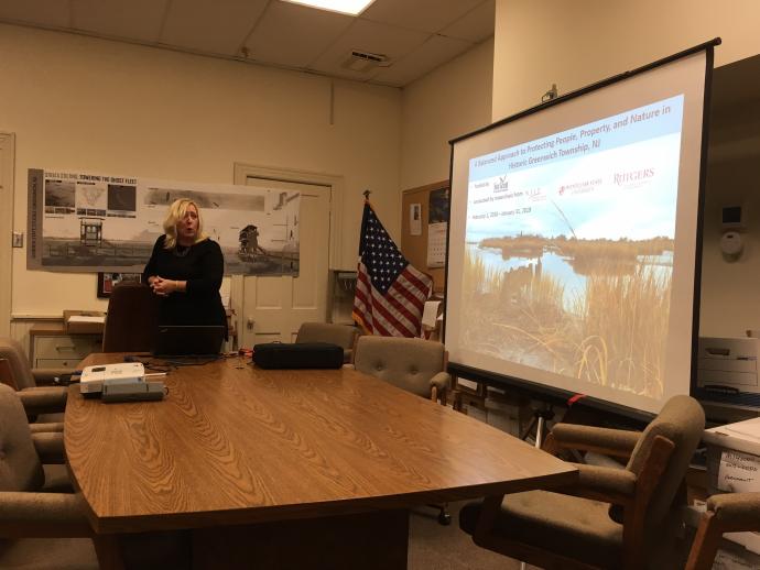 Photo of Colette Santasieri presenting resilience study to Greenwich citizens