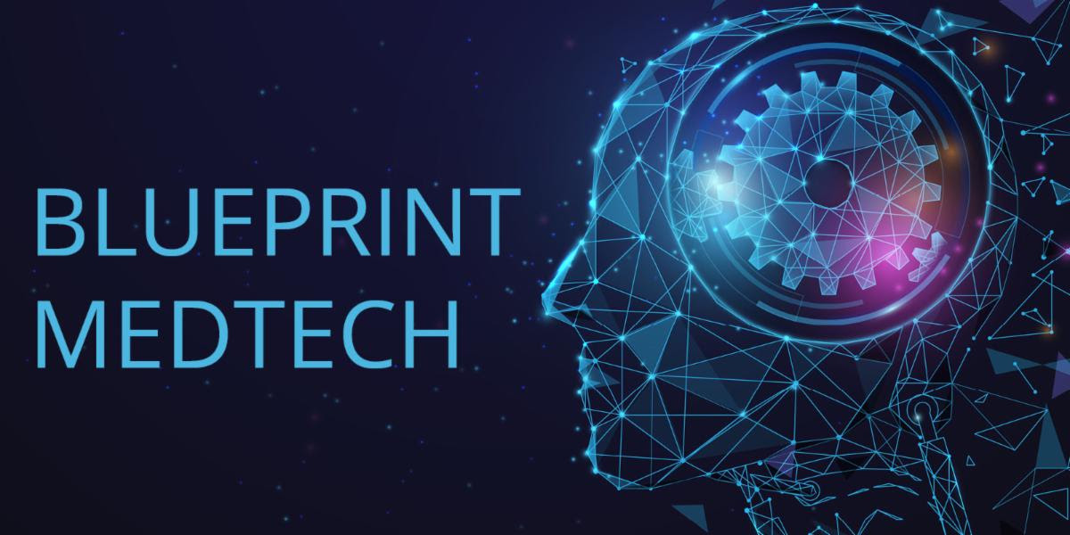 Blue banner with human head in digital format